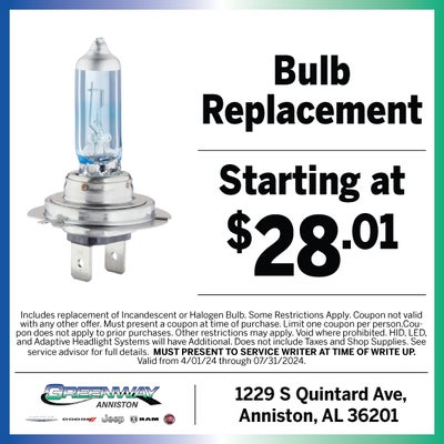 Bulb Replacement starting at ONLY $28.01